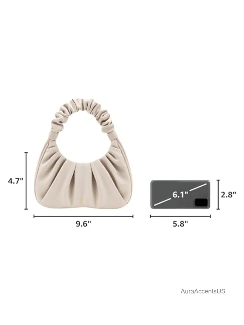 Vegan Leather Ruched Hobo Handbag with Magnet Closure